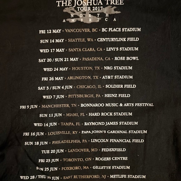 “RARE” NEW U2 The Joshua Tree Tour 2017 Black T-Shirt Med/Large - Picture 9 of 11